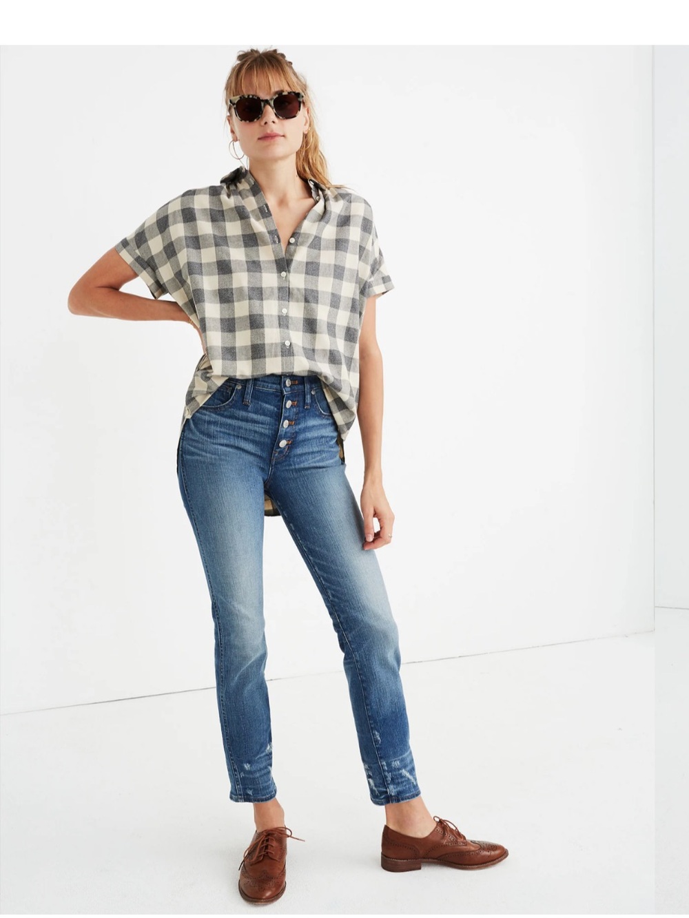 Madewell slim straight distressed button front jeans J7214 wellmore wash